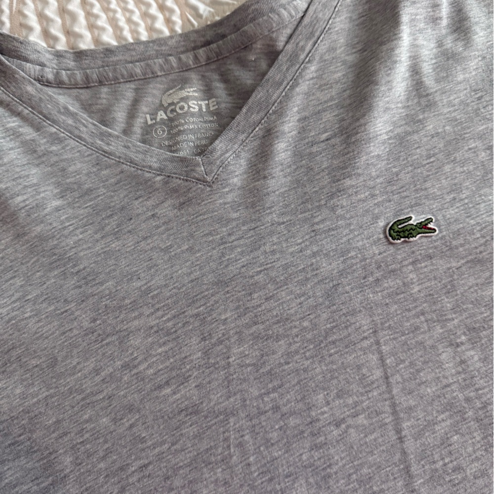 Lacoste Heather Gray Tee with Crocodile Logo